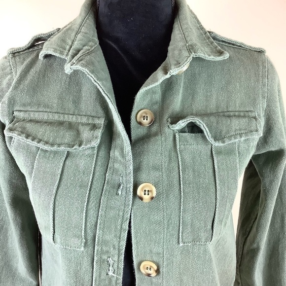 LINE THE LABEL GREEN UTILITARIAN DENIM SHACKET / SHIRT - Picture 3 of 8